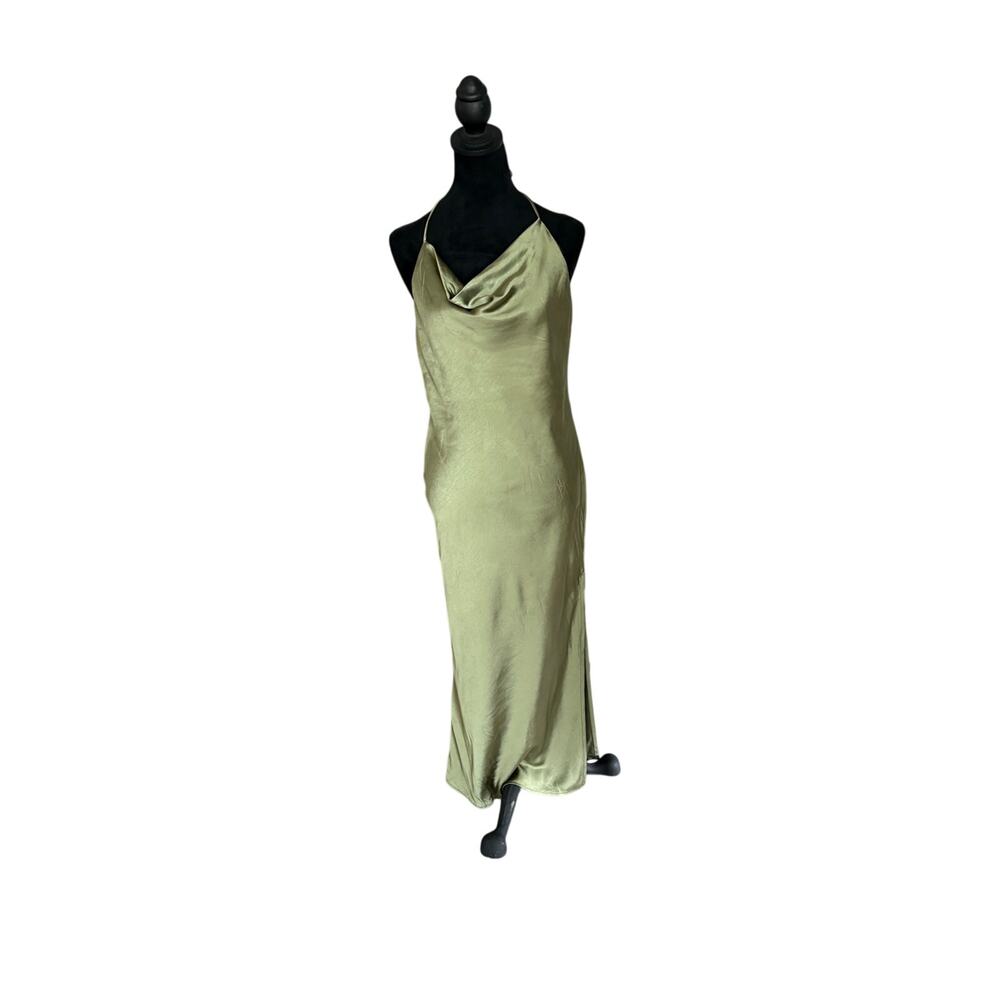 Princess Polly Sage Green Satin Halter Cowl Midi Dress US 8